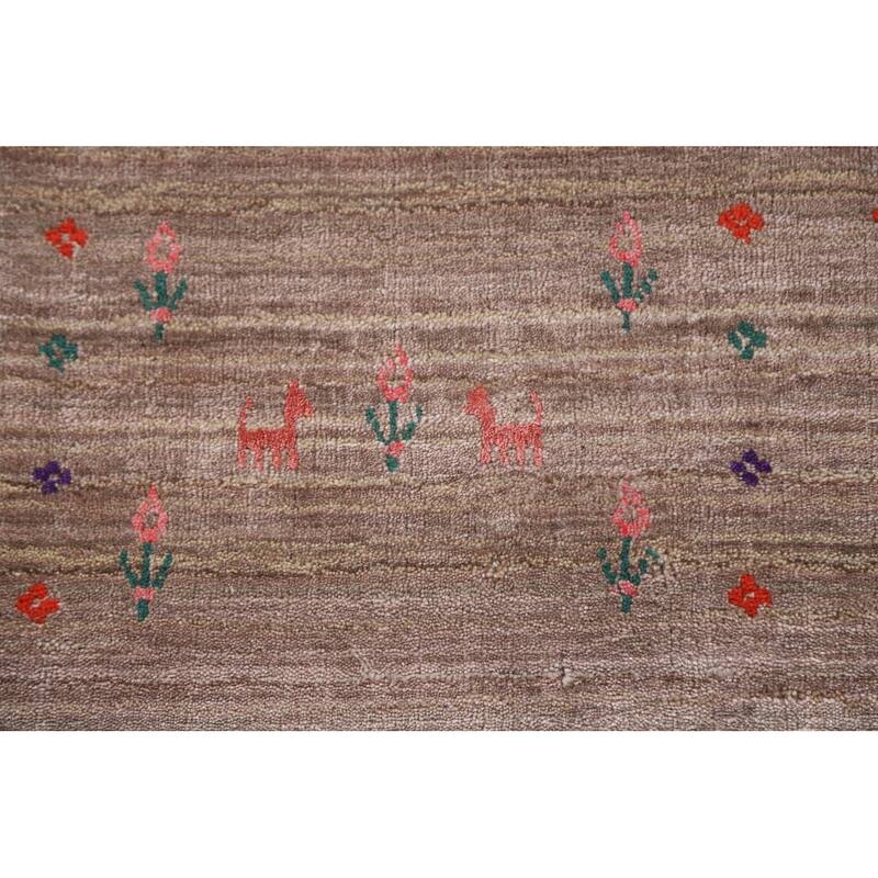 Gabbeh Oriental Area Rug Hand-Knotted Brown Wool Carpet - 7'9"x 9'7"
