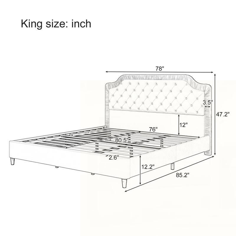 Upholstered Bed with Ruched and Button Tufted Headboard