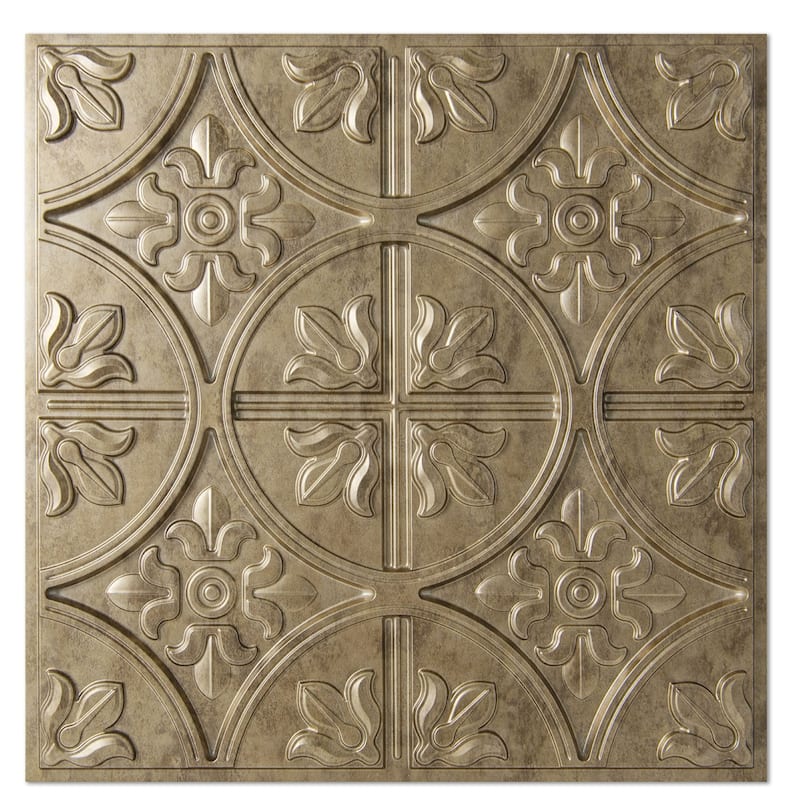 Art3d 2x2 ft PVC Ceiling Tile, Drop Ceiling Tiles,Fancy Classic Style in Antique Gold(12pcs)