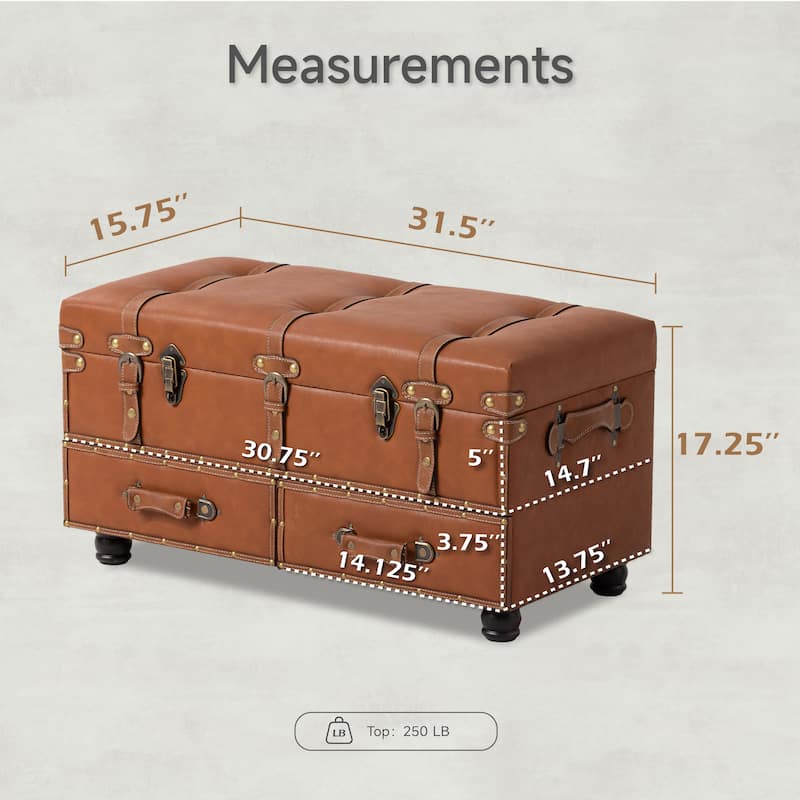 COZAYH Vintage Storage Ottoman Bench, Chest Cabinet with Latch Closure and Buckle for Bedroom Closet Home Organizer Decorative