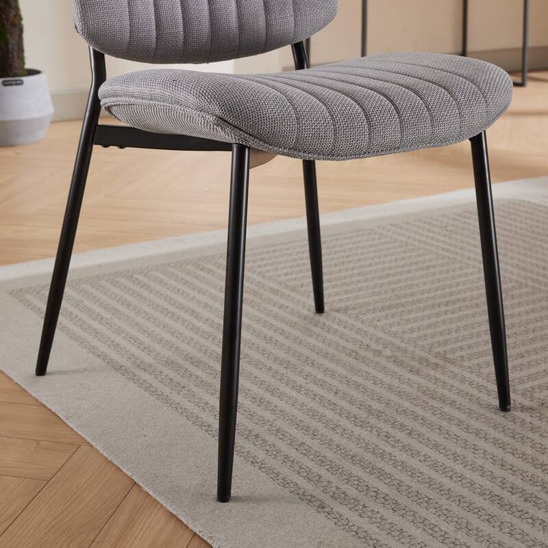 2 Piece Linen Dining Chair Set with Metal Legs, Curved Backrest Dining Room Chair Indoor Lounge Side Chair