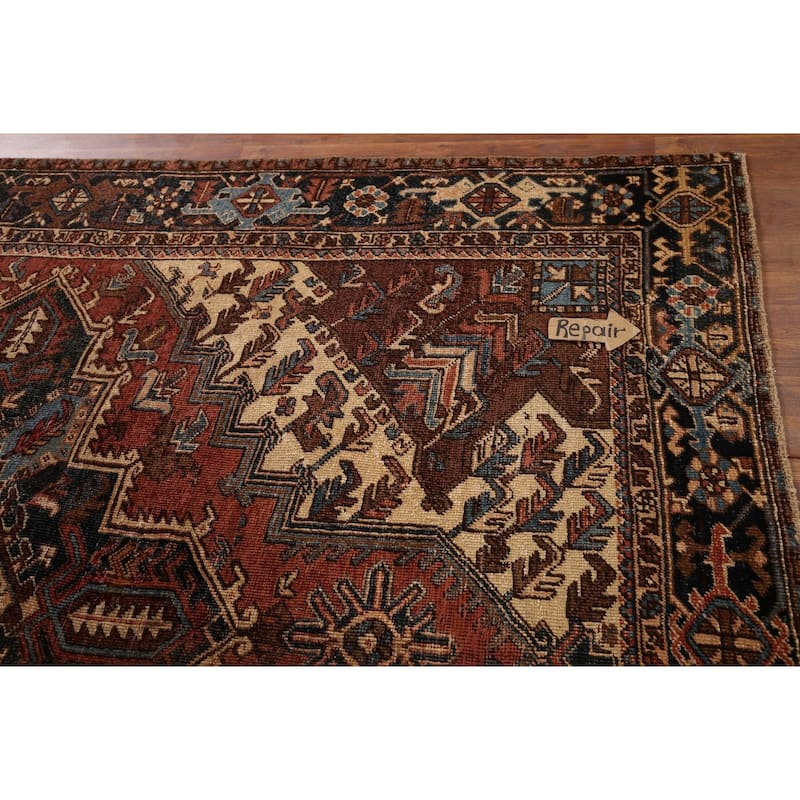 Pre-1900 Antique Heriz Serapi Persian Area Rug Handmade Wool Carpet - 7'5" x 10'4"