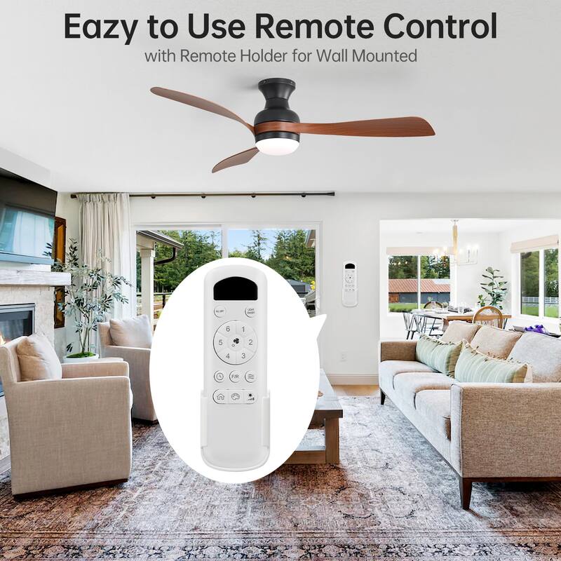 52Inch Flush Mount Ceiling Fan with Dimmable Light and Remote Control,With 3 ABS Fan Blades,6 Wind Speed Adjustable - 52 Inches