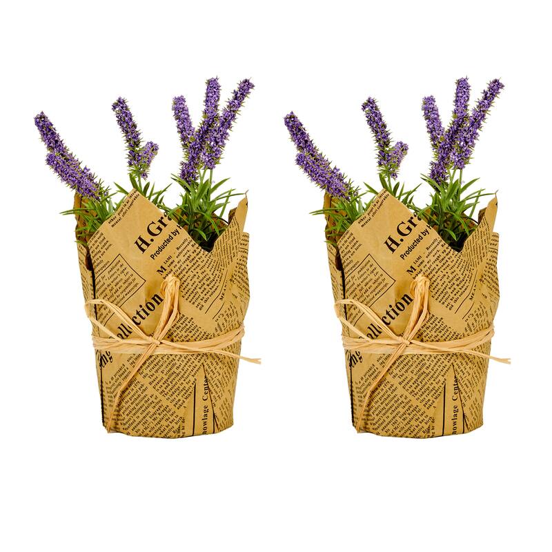 9" Artificial Lavender in 4" Pot w/ Newspaper, Set of 2 - Purple - 9