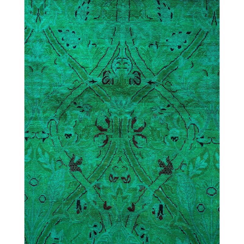 Overton Hand Knotted Wool Vintage Inspired Modern Contemporary Overdyed Green Area Rug - 7' 11" x 9' 11"