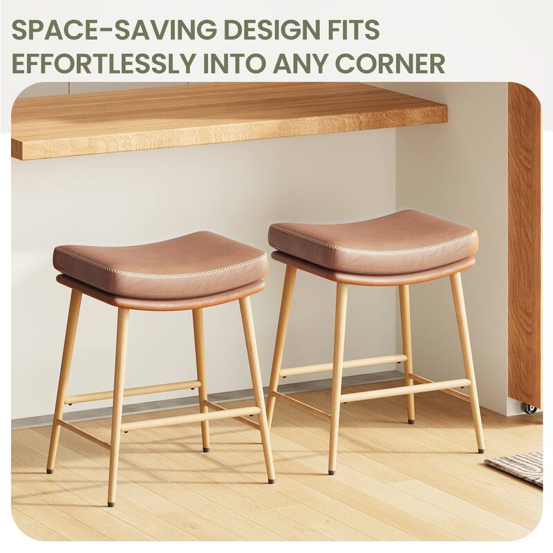 RENEWLINE Metal Bar Stools, 24 Inch Backless Counter Height Stools（Set of 2/3/4/6） with PU Leather Seat & Footrest