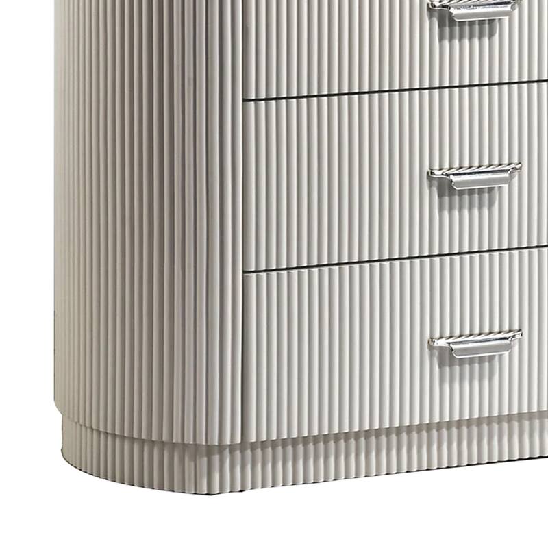 Alda Tall Dresser Chest, 5 Drawers, Black Stone Top, Gray Wood, Silver