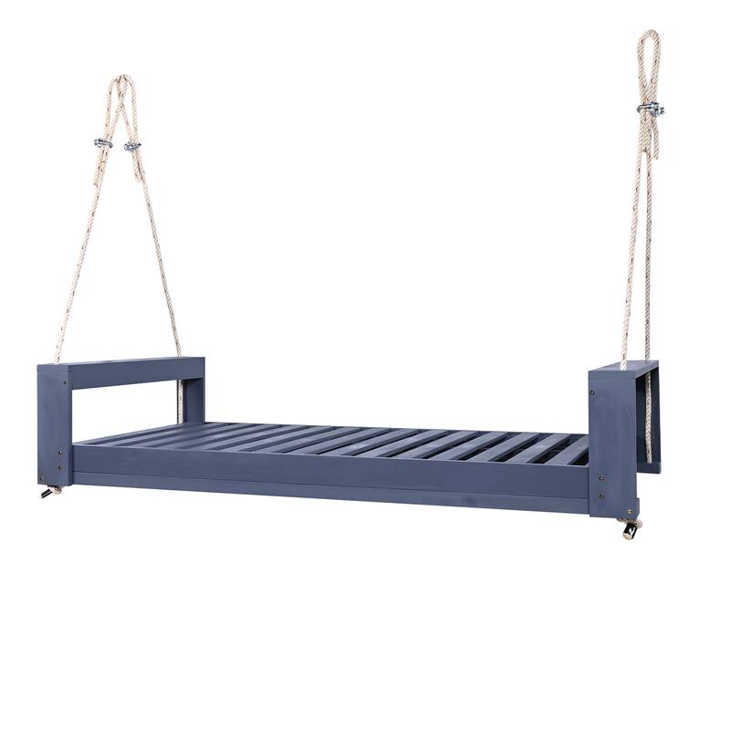 Swing Bed Seating Group, Patio Acacia Wood Swing Frame with Hemp Ropes for Garden, Backyard(Cushions and pillows not included)