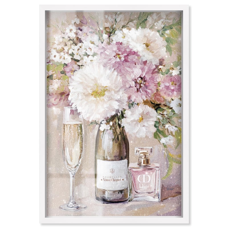 Light Floral Champagne Vase Shadowbox by Art Remedy - White - 20" x 30"