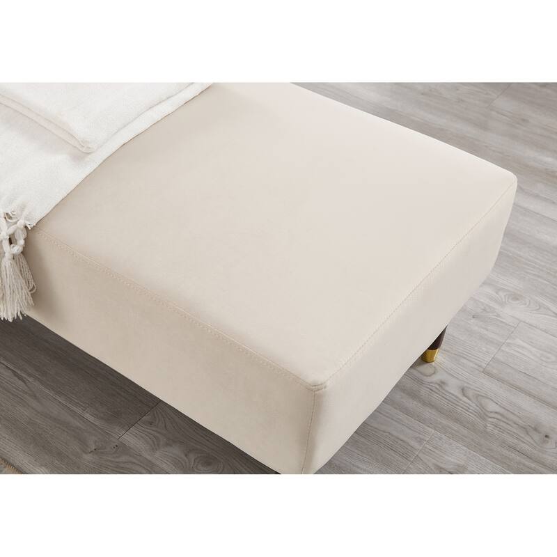 Beige Velvet Chaise Lounge Chair with Removable Pillow