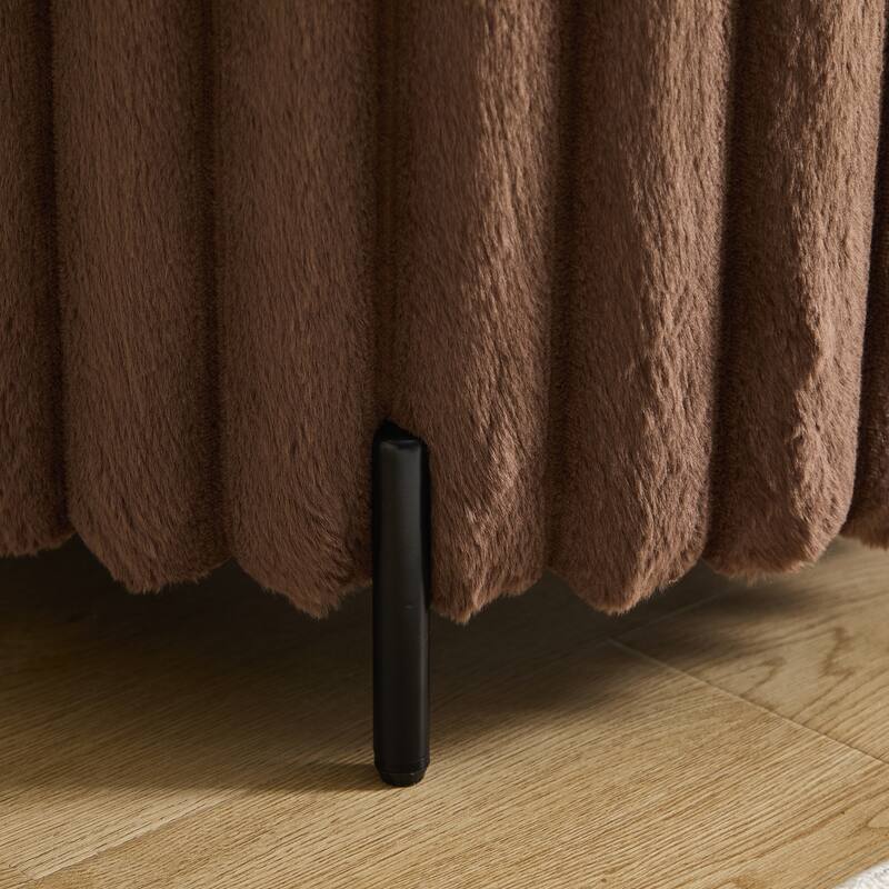 22.05" Upholstered Round Ottoman with Metal Legs for Bedroom