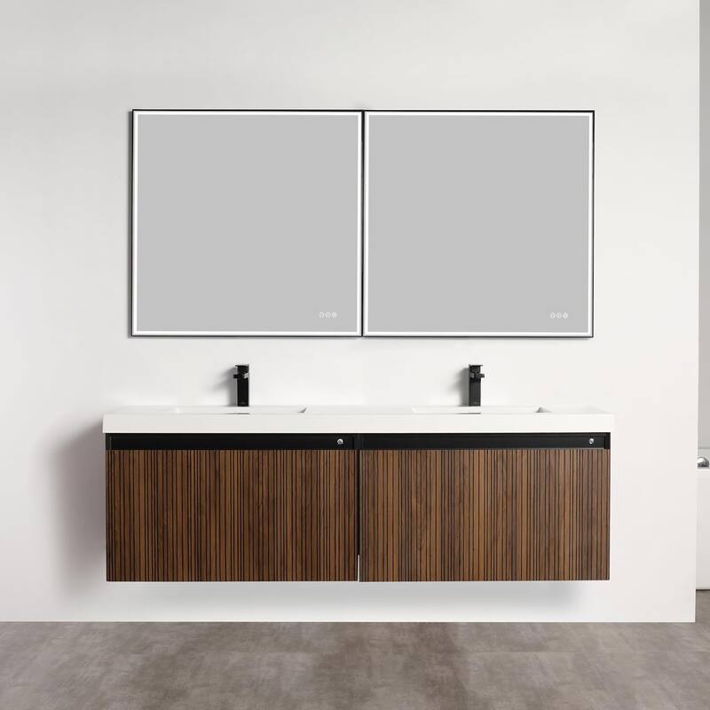 Blossom Lille Brown Walnut Floating Vanity with LED & Acrylic Sink - 72 Inches