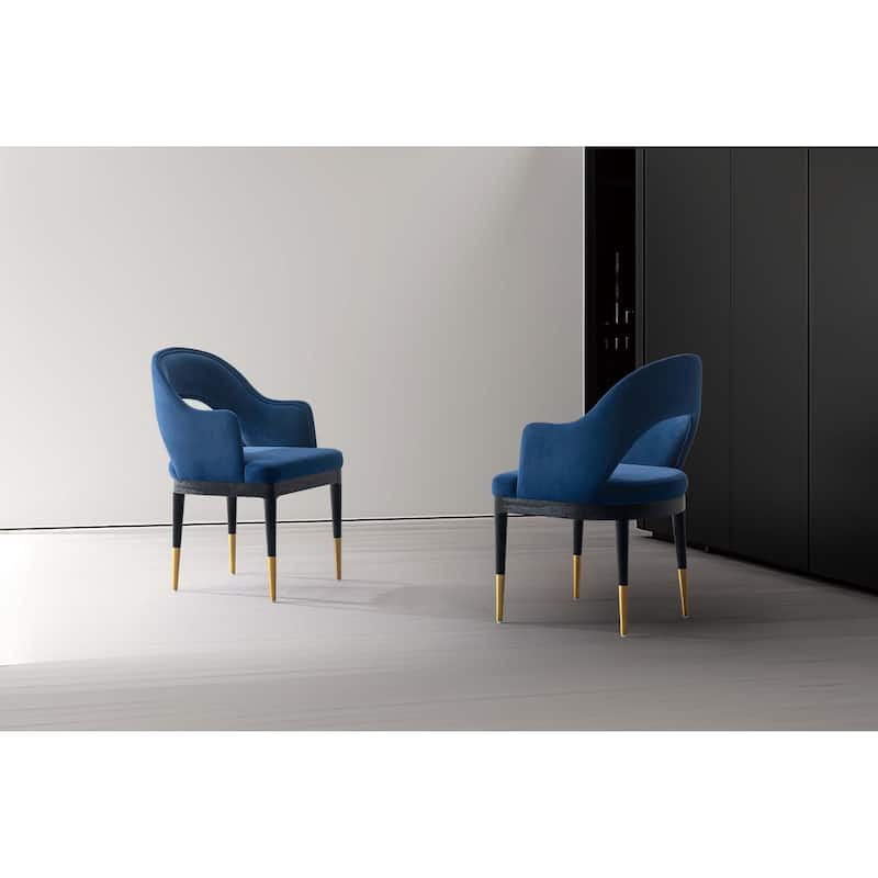 Manhattan Comfort Modern Carrington Velvet Dining Armchair - Blue - Set of 2