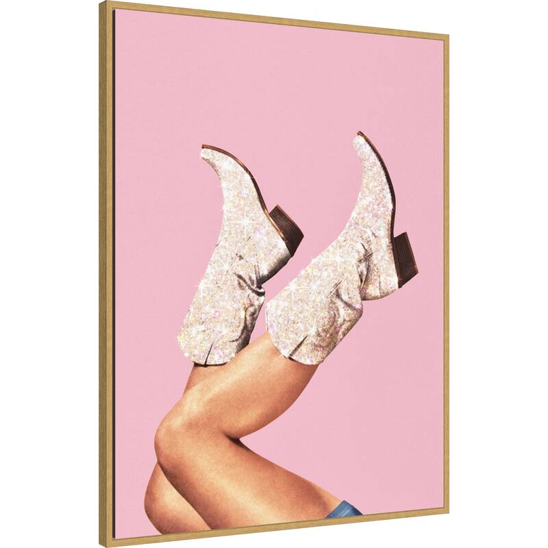These Boots Pink II by Vertigo Artography Framed Canvas Wall Art Print - Sylvie Bright Gold