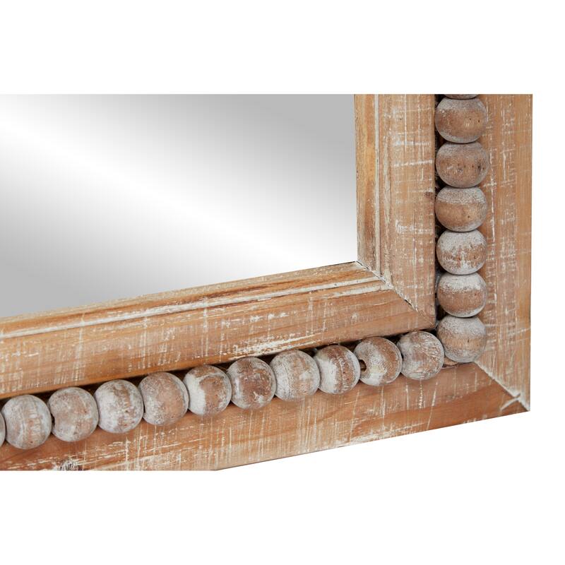 Contemporary Wood Distressed Wall Mirror with Beaded Detailing - Brown or White