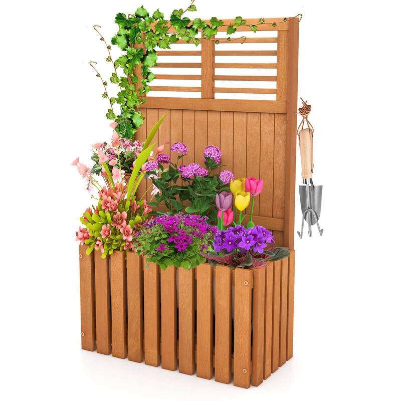 Costway 1/2 PCS Wooden Plant Stand Raised Garden Bed with Trellis & - 1 PCS