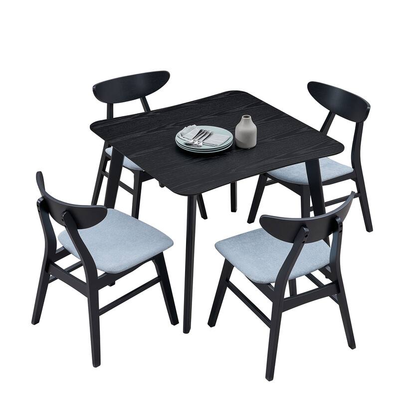 Modern Style 5-Piece Dining Set with Square Table and 4 Open Upholstered Dining Chairs - Black