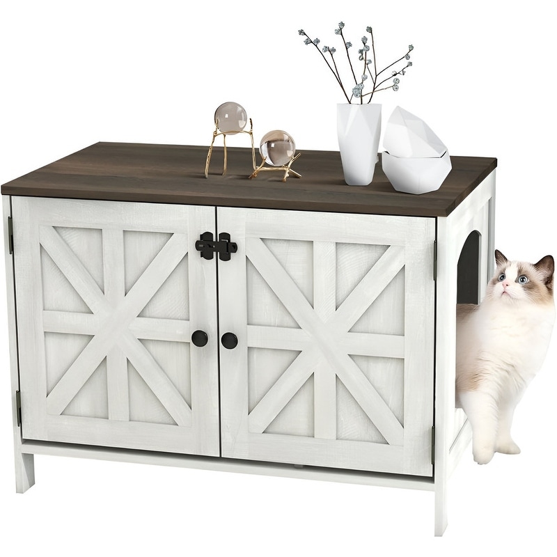 Cat Litter Box Enclosure With Door,Hidden Litter Box Furniture,Wooden Pet House