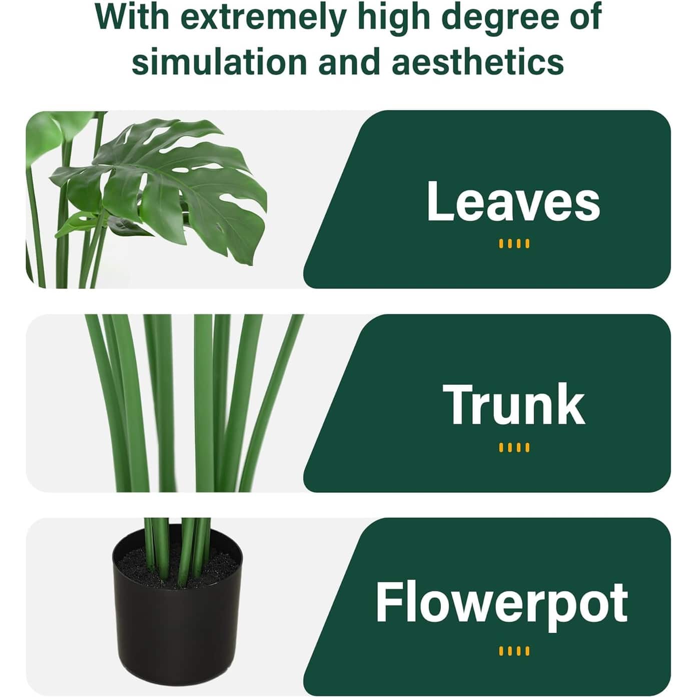 CHERIE HOME (Set of 2) Artificial Monstera Deliciosa Plant, 11 Leaves