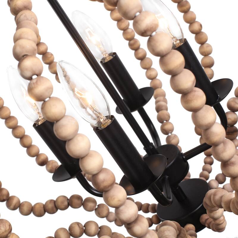 OYIPRO 4-Light Farmhouse Geometric Chandelier with Wood Beads
