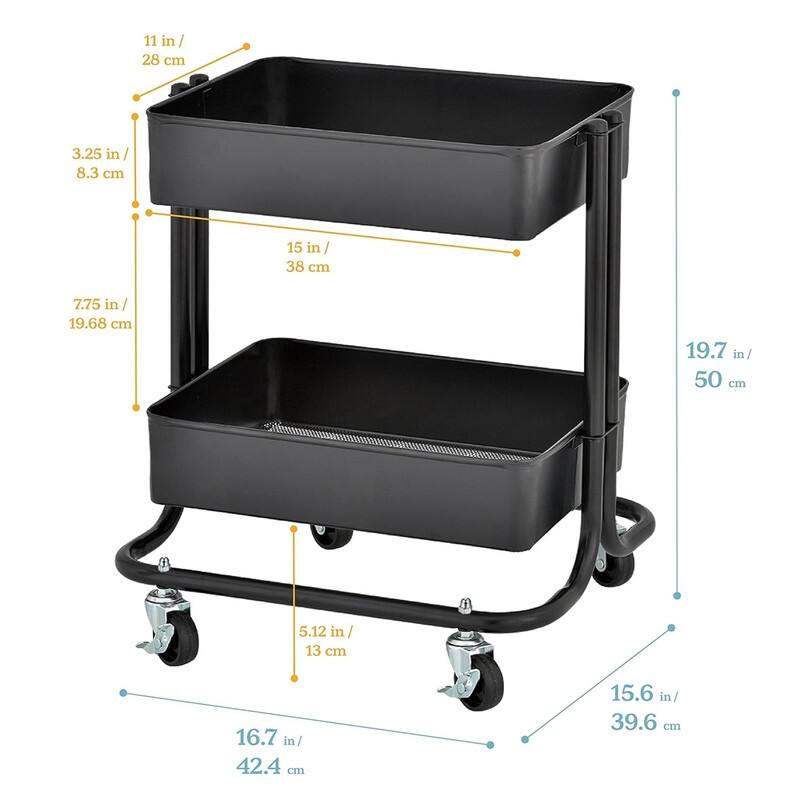 2-Tier Rolling Utility Cart - 15.6"D x 16.7"W x 19.7"H