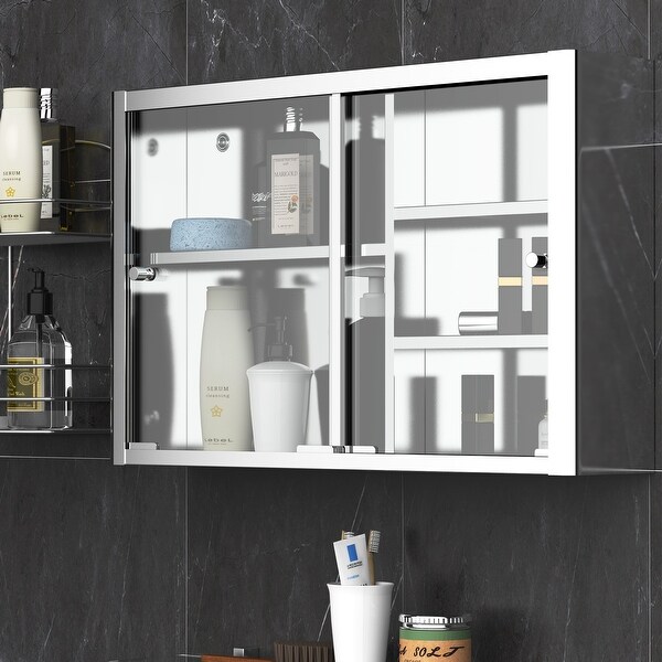 kleankin 24'' x 15'' Wall Mounted Bathroom Medicine Sliding