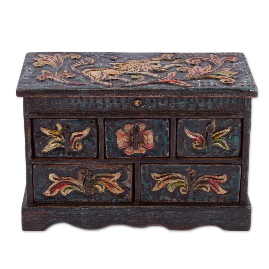 Novica Handmade Vintage Glory Wood And Leather Jewelry Box