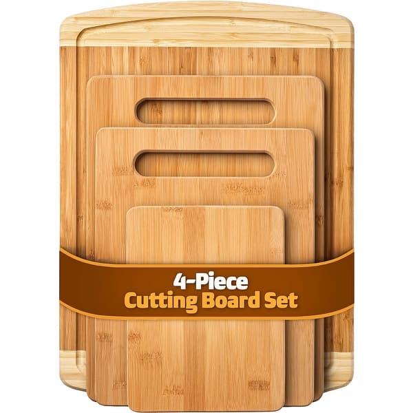 Bamboo Cutting Board Set - Wooden cutting board, Assorted Sizes of Bamboo Wood Cutting Boards & Chopping Board for Kitchen - 4-Piece