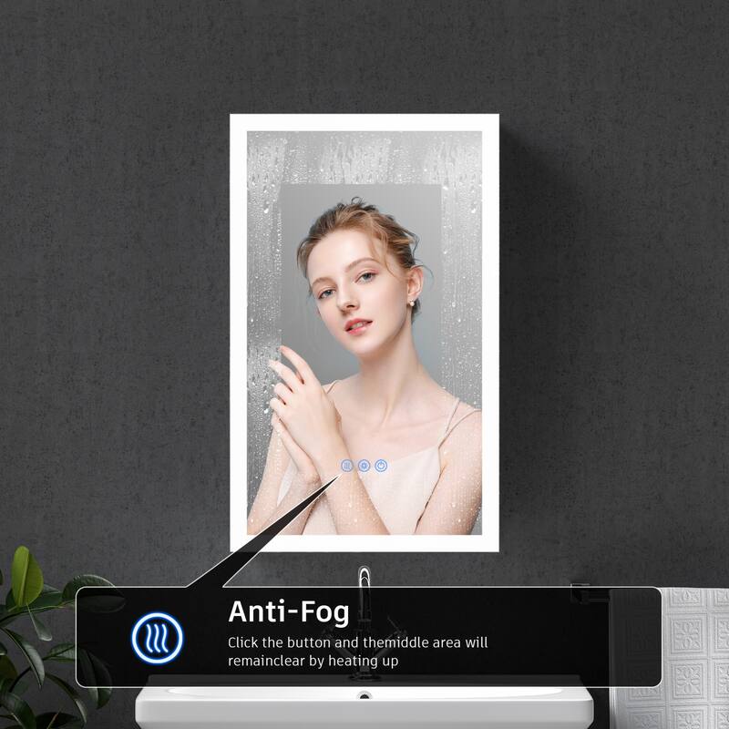 Modland LED Lighted Medicine Cabinet with Mirror Bathroom Mirror Cabinet with Lights Anti-Fog