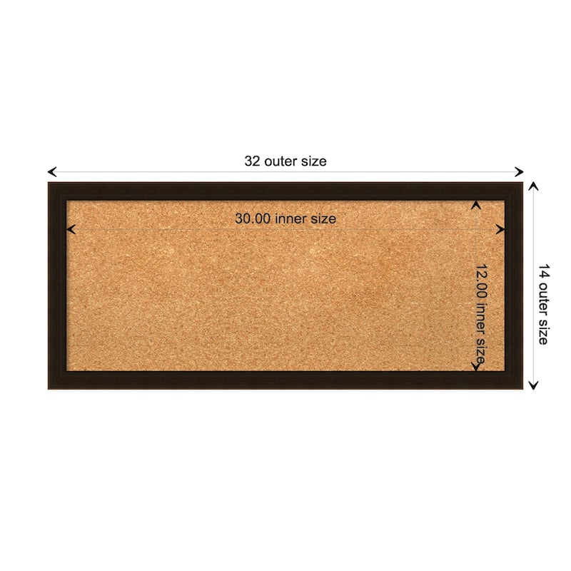 Espresso Brown Wood Framed Natural Corkboard Bulletin Board - Board Size 30x12
