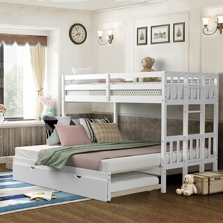 Twin Pull Out Bunk Bed with Trundle and Wooden Ladder - Bed Bath ...