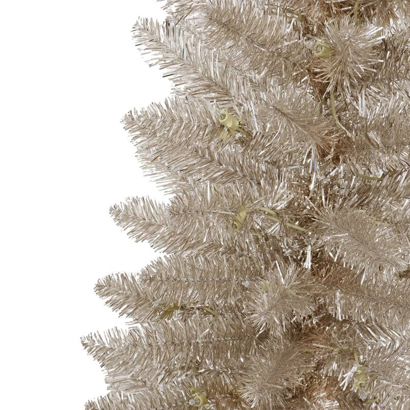 Puleo International 4.5 ft. Pre-Lit Rose Gold Tinsel Artificial