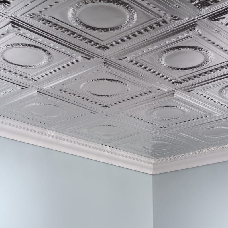 FASÄDE Rosette Decorative Vinyl 2ft x 4ft Glue Up Ceiling Panel in Brushed Aluminum (5 Pack)