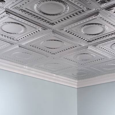 FASÄDE Rosette Decorative Vinyl 2ft x 4ft Glue Up Ceiling Panel in Brushed Aluminum (5 Pack)