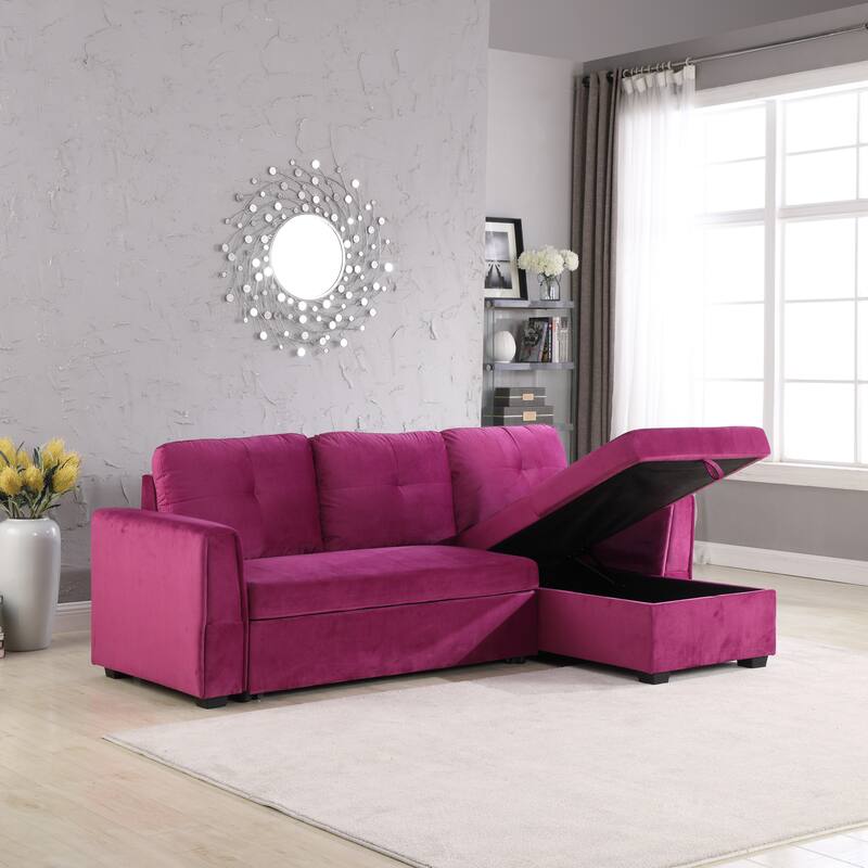 Velvet Reversible Sofabed Sectional Sofa & Chaise - 91" Wide