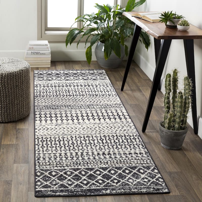 Livabliss Elaziz Moroccan Geometric Area Rug - Black - 2' 7" x 16'