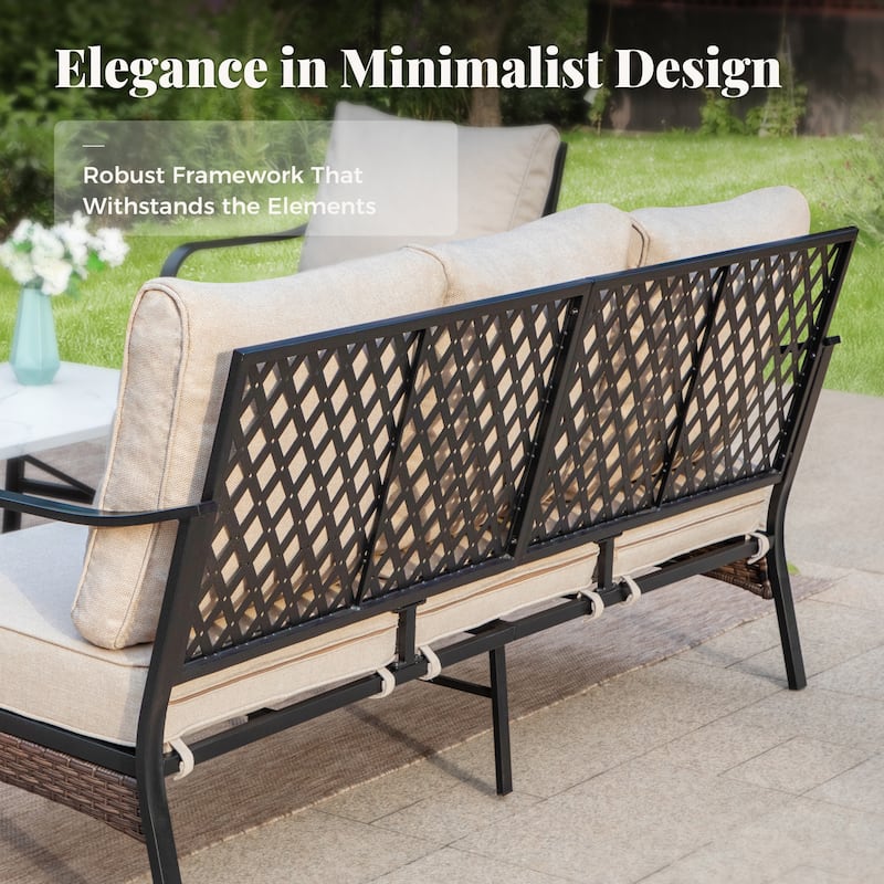 MAISON ARTS 5-Seat Outdoor Patio Furniture Sets, 2 x Cushioned Chairs, 1 x 3-Seat Sofa with Marbling Coffee Table