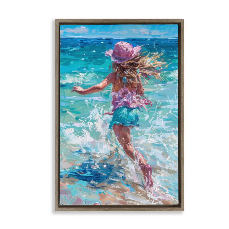 Stupell Summer Beach Fun Girl Framed Floater Canvas Wall Art Design By LSR Design Studio - 17 x 25 - Brown