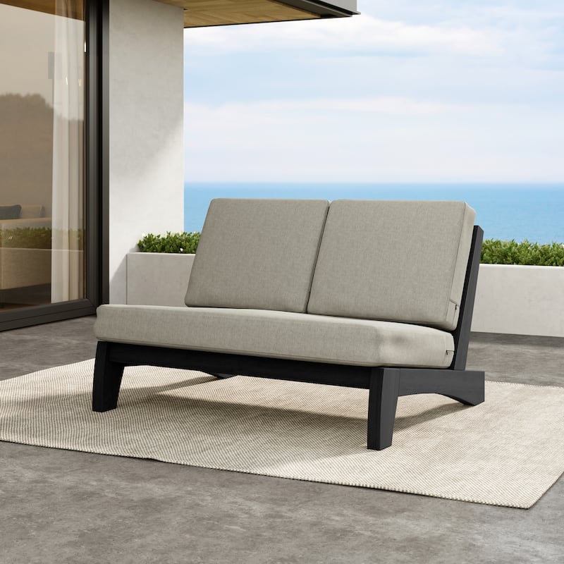 Outdoor Furniture Teak Wood Armless Loveseat Sofa With Cushion - Loveseat Separate Cushion - Light Camel/Black
