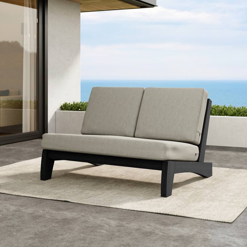 Outdoor Teak Wood Waterproof Armless Chair Loveseat with Cushions
