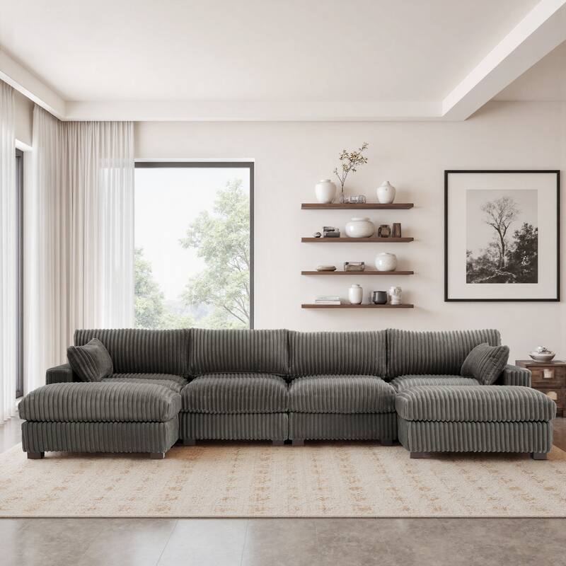 Modren Plush Oversized Modular Sectional Sofa Set with Chaise&Ottoman.