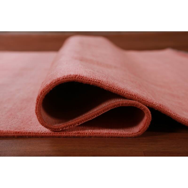 Hand Knotted Oriental 100% Wool Carpet Modern Solid Pink Gabbeh Area Rug - 9' 3'' X 6' 0''