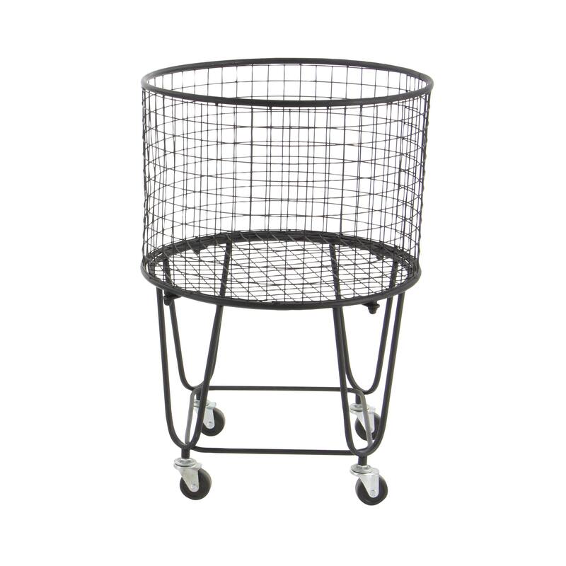 Metal Deep Set Rolling Mesh Laundry Basket Storage Cart with Wheels - Black - CosmoLiving by Cosmopolitan