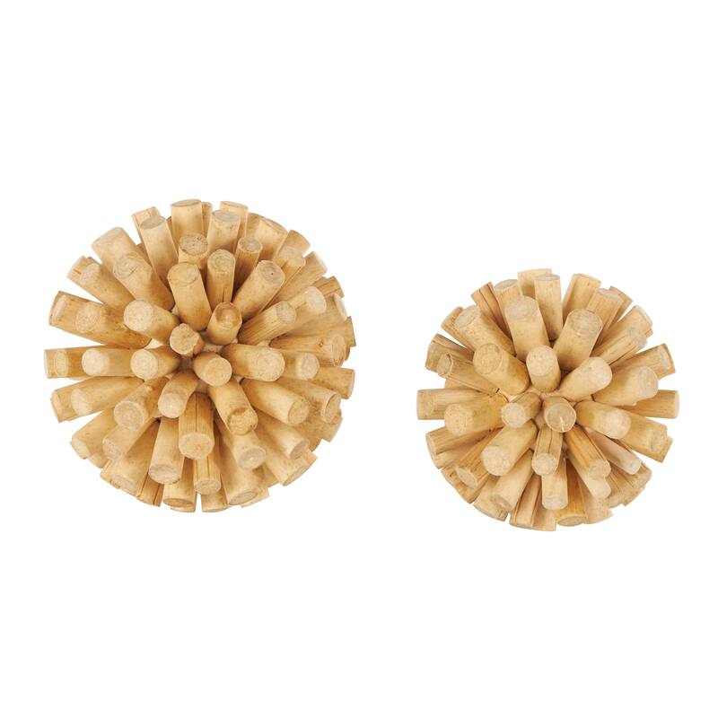 Brown Wood Handmade Tree Trunk Inspired Decorative Orbs & Vase Filler (Set of 2)