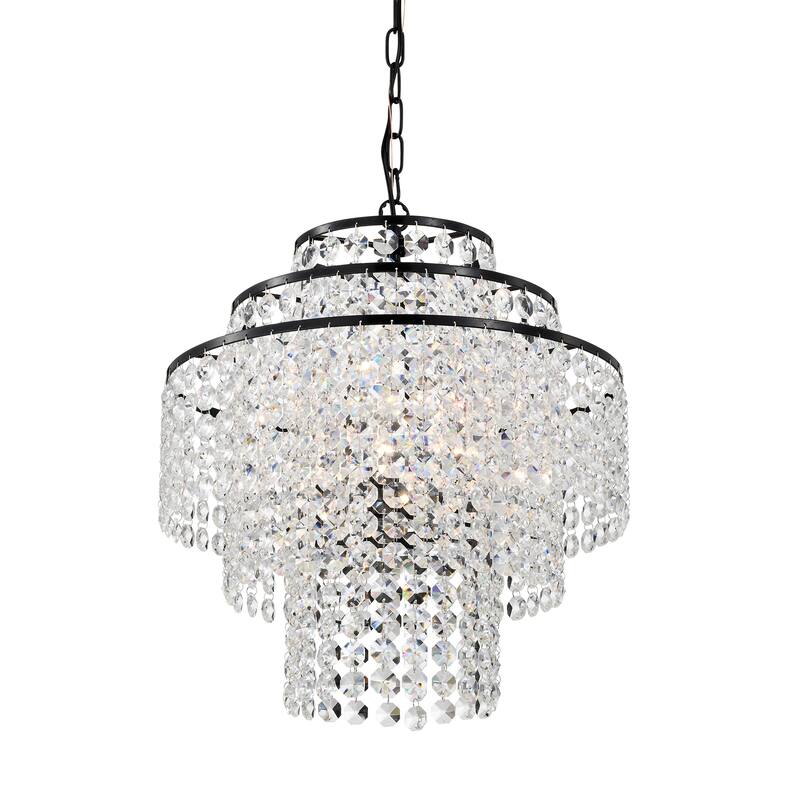 Antique Black Finish 4-Light Chandelier with Tier Cascading Crystals
