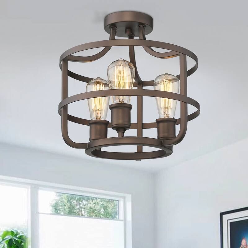 15 Inch Farmhouse Close to Flush Ceiling Light Fixture 3-Light - ‎Oil Rubbed Bronze - ‎14.9 x 14.8 x 14 inches