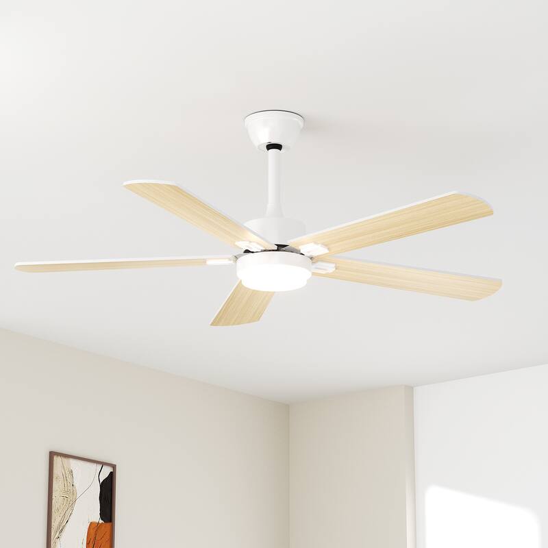 Modern Farmhouse Large Ceiling Fan with Integrated Light and Remote, Ceiling Fan with Timer and 6-speed Wind - 52'' - White