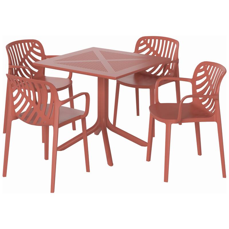 Frond and Form 4-Person Outdoor Patio Square Dining Set - Red
