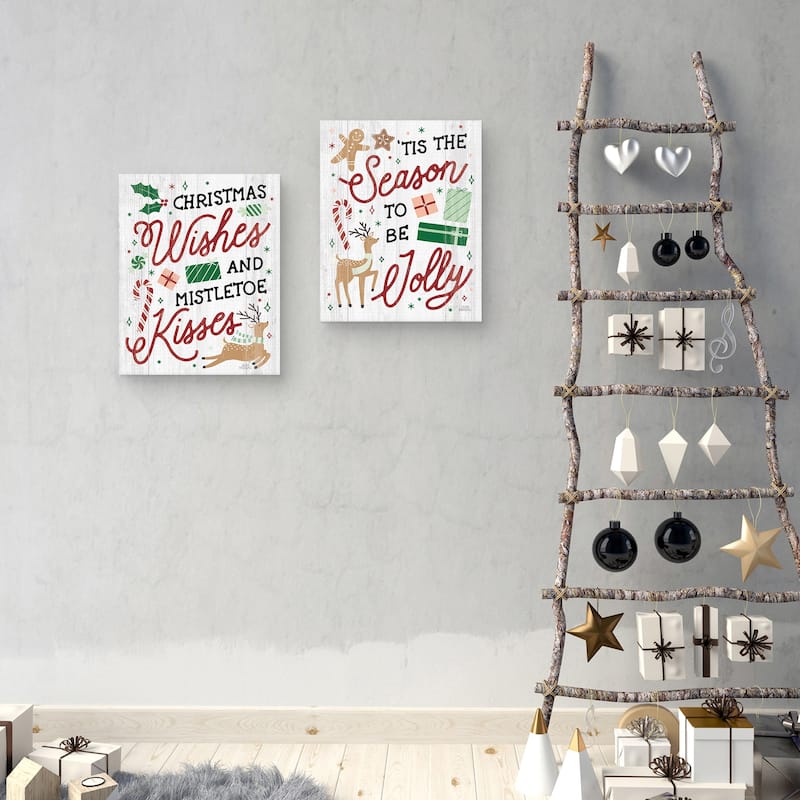Reindeer Holiday II & III Shiplap by Laura Marshall Canvas Art Prints