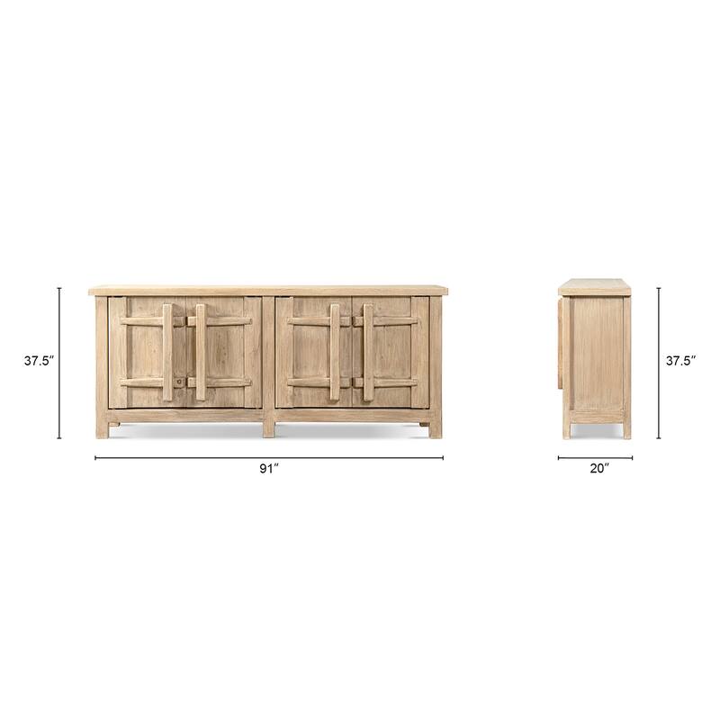 Jennifer Taylor Home Rowan 91" Reclaimed Pine 4-Door Crossbar Sideboard Cabinet, Heritage Light Natural Brown Reclaimed Pine